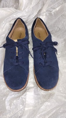 Clarks Artisan Womens 8 Navy Suede Lace Up Comfort Cushion + Gait Mapping Shoes 
