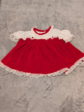 Vintage Cutest One Size S 9 Months Red Dress with Lace Accents Made in USA