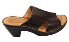 Born Womens Leather Mules Platform Wedge Heel Sandals Brown Size 10 M 3" Heel