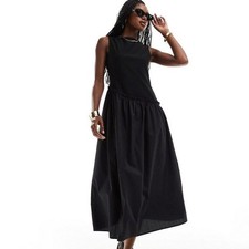 ASOS DESIGN ribbed tank maxi dress with poplin skirt and asymeticatic waist seam