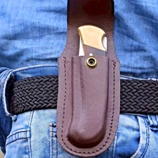 Handmade Top Grain Leather Belt Sheath for Buck 110 Folding Knife Vertical Brown