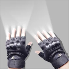 LED Flashlight Gloves, Half Finger Lighted Gloves Gifts for Men Women, Flashligh