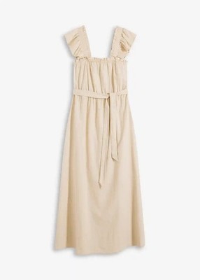 modisches Leinen-Maxikleid mit Flügelärmeln Gr 42 Hellsand Maxi Sommerkleid Neu*