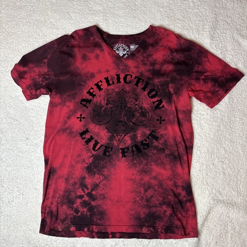 Affliction Shirt V Neck Men’s Large Live Fast Graphic All Over USA Made Y2K
