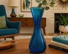 Vintage Blenko Turquoise Blue Crackle Glass Bud Vase 9.2" MCM Hand Blown WV