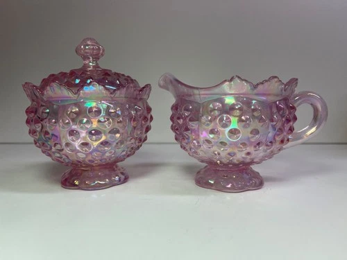 Fenton Art Glass ~ Pink Sugar Bowl with lid and Creamer
