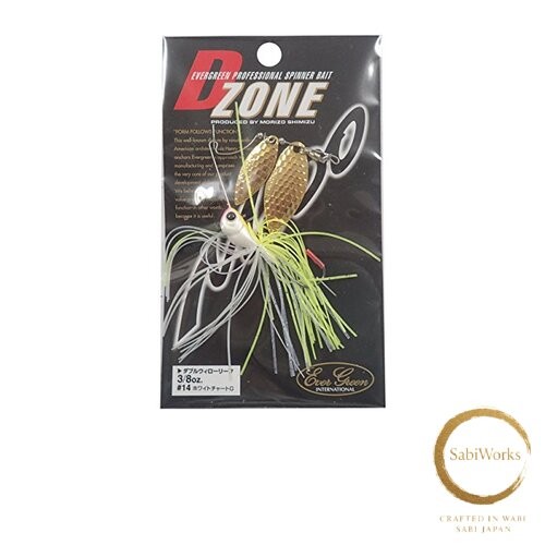 New Evergreen Spinnerbait D-Zone Double Willow Leaf 3/8oz White Chart G #14 - Image 1