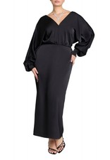 ELOQUII Women's Plus Size Dramatic Sleeve Satin Column Dress - 14, Black Onyx