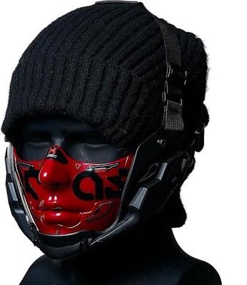 OIVZFZ Cyber Punk Half Face Mask, Futuristic Mechanical Sci-Fi Large, Red