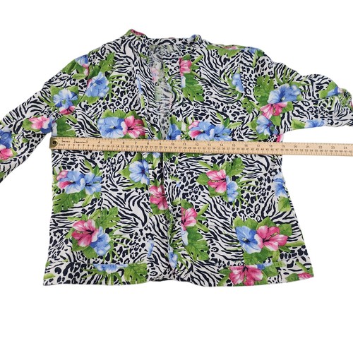 Cárdigan hawaiano vintage para mujer PL grande pequeño 100 % lino estampado de cebra hibisco - Imagen 14 de 16