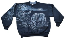 VTG 90s Art Unlimited Wolf Sweatshirt Size Large Wolves All Over Print USA Made