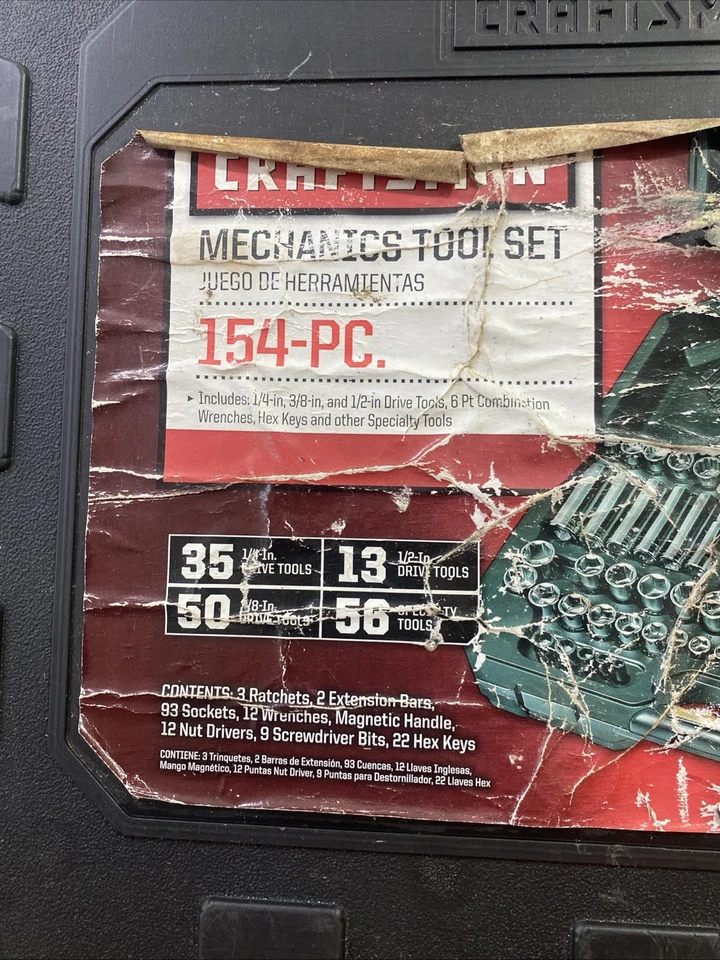 Craftsman Juego de Herramientas Mecánicas 154 Piezas con Estuche 37154 EE. UU. Serie G2 Juego Incompleto Foto 2 de 4