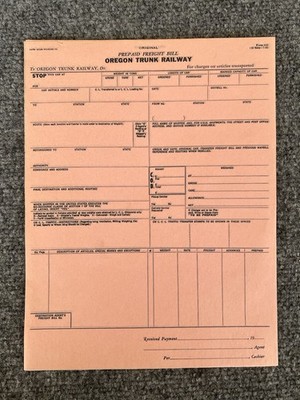 Oregon Trunk Railway VTG Form 846 Prepaid Freight Bill  Unused