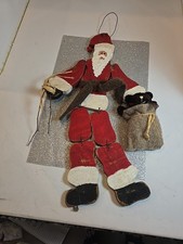 Vintage Hanging Santa Claus Wooden Handcrafted 22 Tall Christmas Decoration