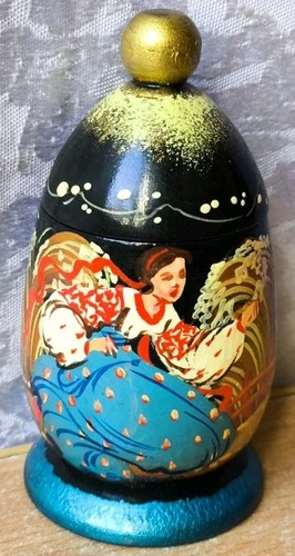 Rare Vintage wooden carving Ukraine Hutsul Hand made Painting Box Woman Girl