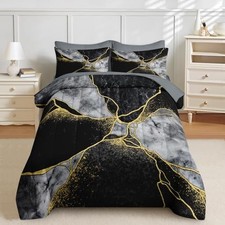 5 Pcs Comforter Set Size, Marble Black Gold Bedding Set for Twin Modern Marble