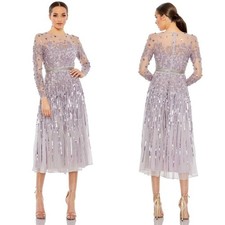 Mac Duggal 93633 Illusion Neck Embellished Vintage Lilac Midi Dress Sz 6 NWT