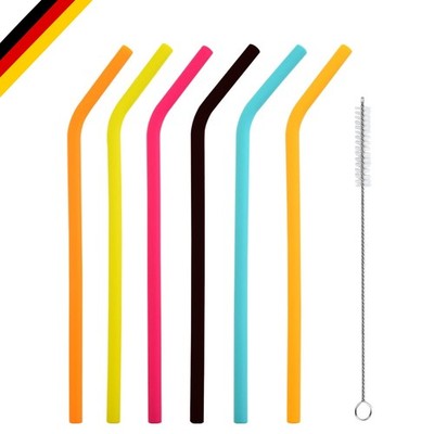 Wiederverwendbare Silikon-Strohhalme 6er Set für Bubble Tea & Cocktails, Umwe...