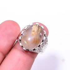 Golden Rutilated Quartz-Brazil 925 Sterling Silver Ring s.8 R11, Christmas Gift