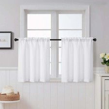 LIVEKID White Short Kitchen Curtains 24 Inch 30"W x 24"L Pack of 2 ,
