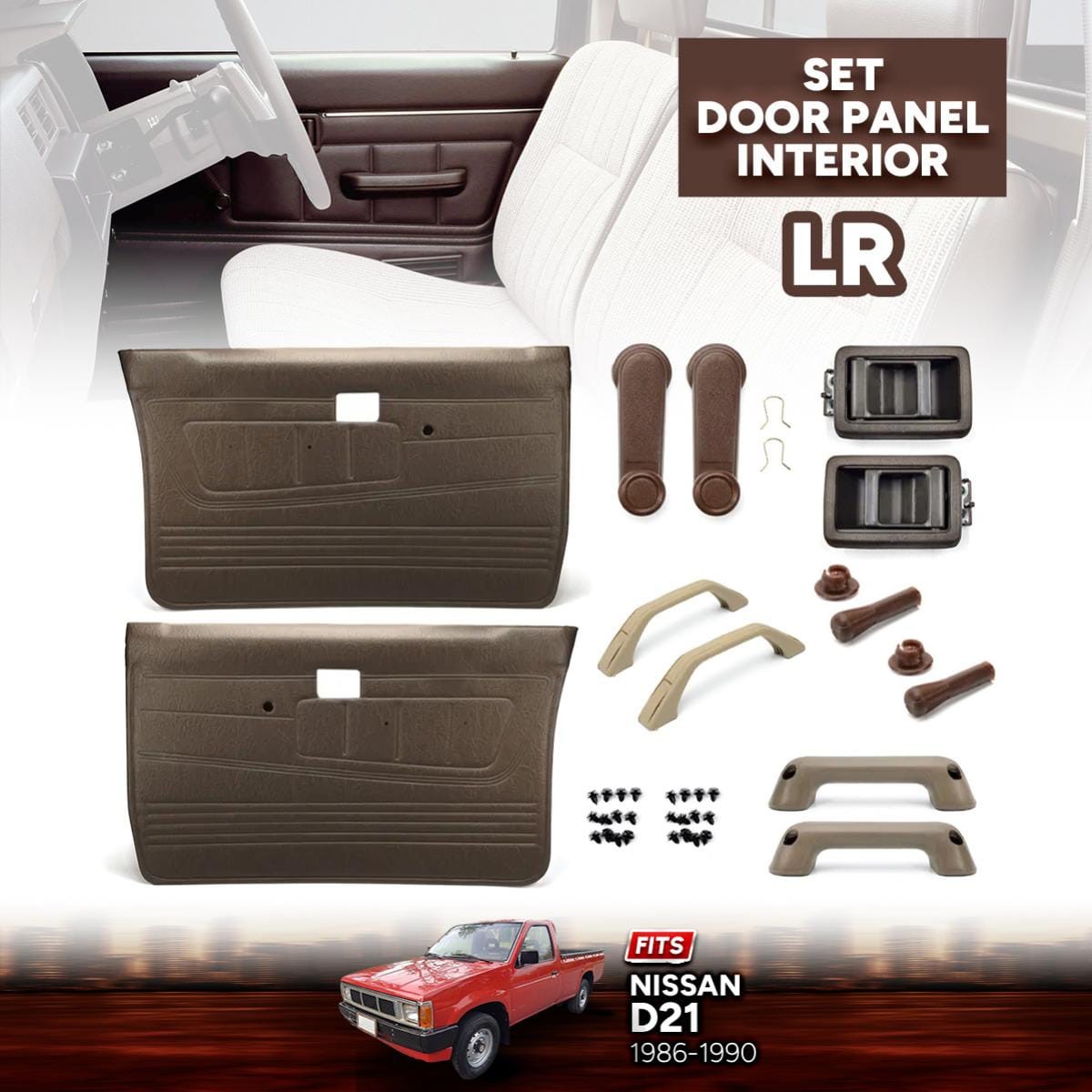 Fit Nissan Brown Set Door Panel Side Handle Lock Interior For D21