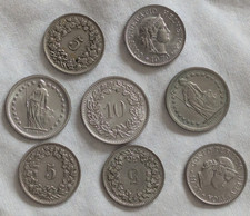 8 SWISS COIN Lot 1949-1970: 2x 1/2 Franc, 5x 5 Rappen, 1x 10 Rappen Switzerland