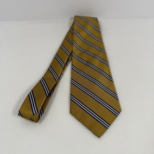 Vintage Brooks Brothers Makers Silk Repp Tie Gold Navy White Stripe Trad Ivy USA
