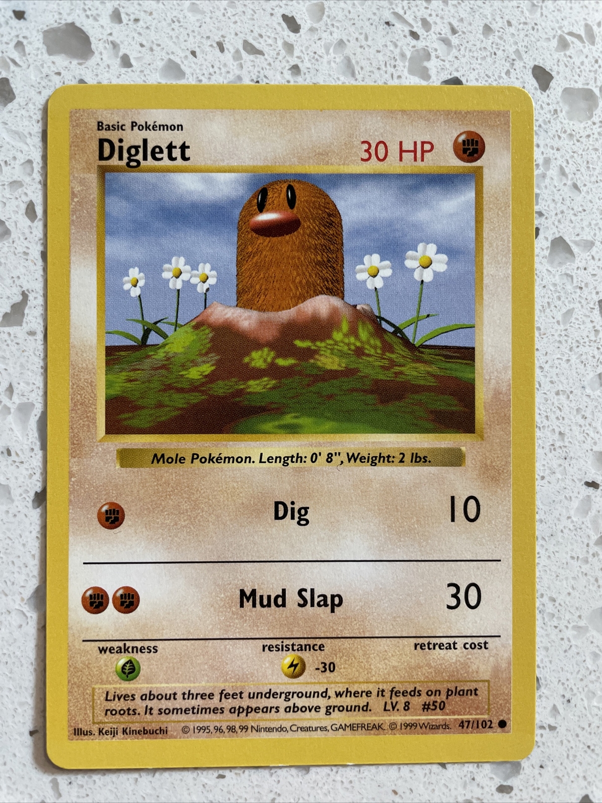 Shadowless Diglett 47/102 -Vintage Common Pokemon Card- Base Set LP 1999