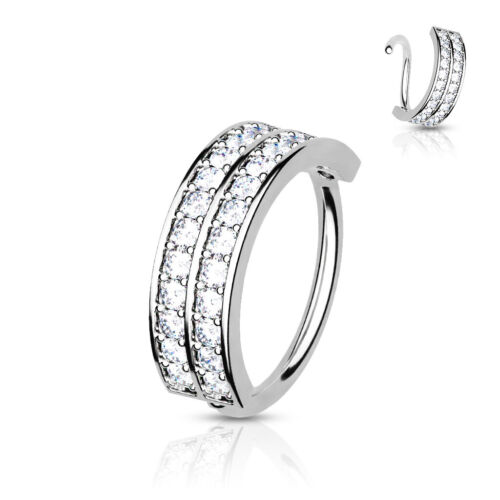 Double Lined CZ Gem Hoop Nose Ear Cartilage Helix Daith Rook Tragus Rings - Picture 5 of 6