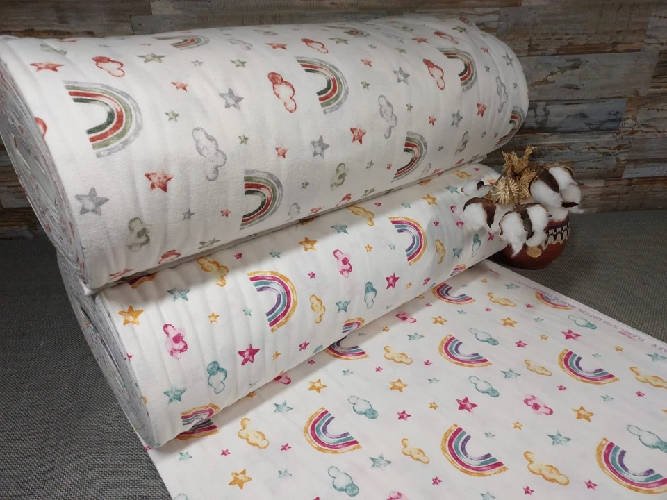 240cm Flanell Baumwolle Stoff Baumwollstoff Meterware ab0.5m Stoffe Regenbogen