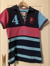 Rozmiar 10 Damska bawełniana koszulka polo Chukka z krótkim rękawem Granatowa różowa i jasnoniebieska