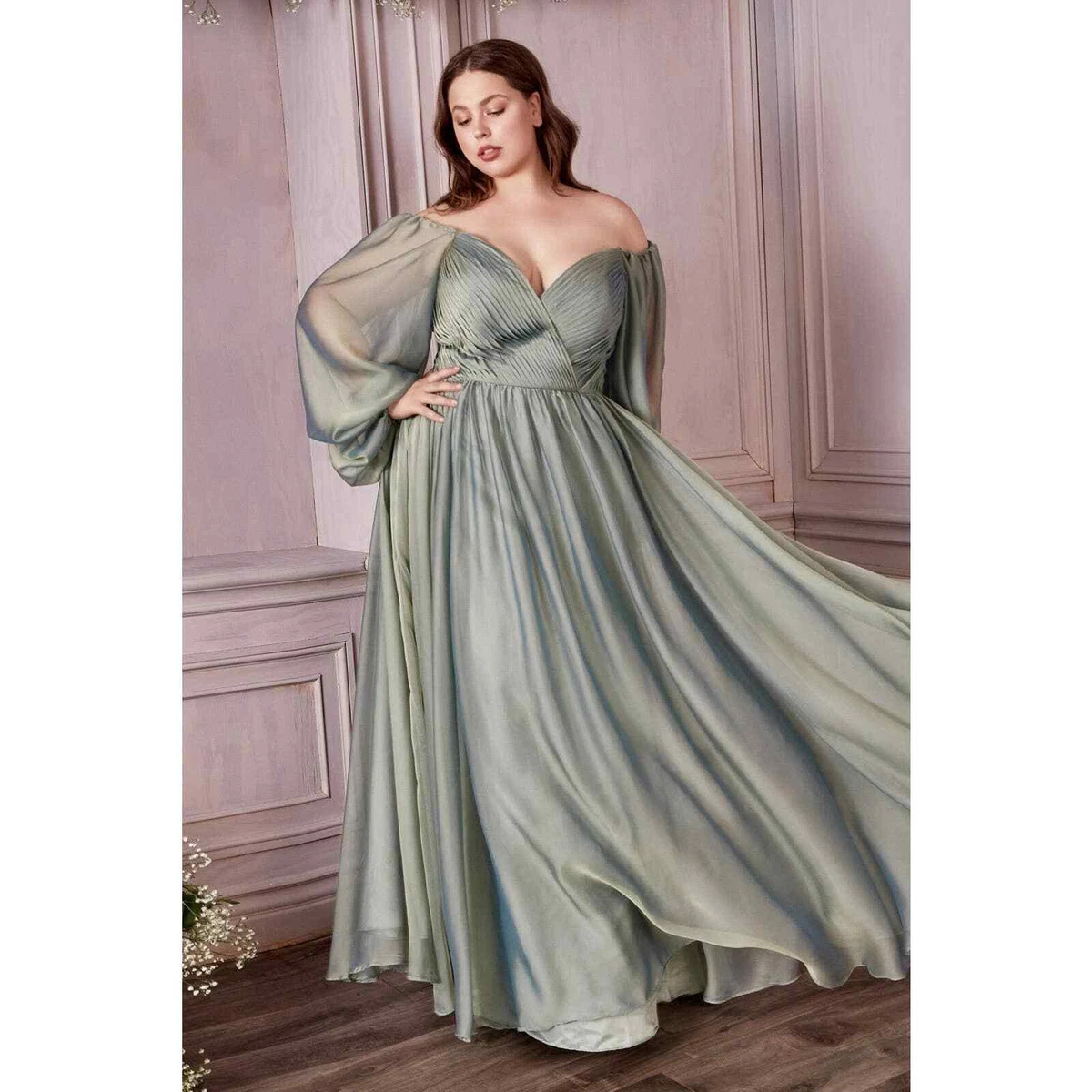 Evening Prom Long Sleeve A-line Chiffon Plus Size Modest Formal Dress cd243  Sale