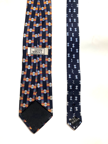 GIANNI VERSACE VINTAGE 90er BAROCK MEDUSAKOPF GRIECHISCH SCHLÜSSEL KRAWATTE LOGO ITALIEN BLAU - Bild 12 von 16
