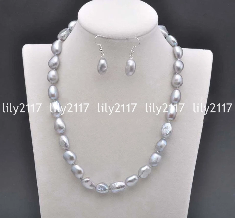 Natural 9-10mm South Sea Multi-color Baroque Pearl Necklace Earrings Set 18'' AA - Image 4 of 4