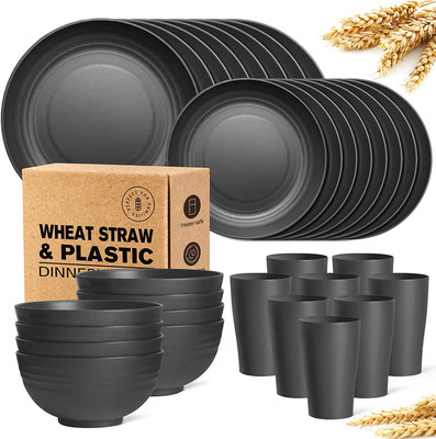 32-Piece Kitchen Plastic Wheat Straw Dinnerware Set, Service for 8, Unbreakable 