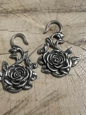 PAIR 12G 2mm WHITE BRASS HANGING HOOPS EAR WEIGHTS PLUGS TUNNELS