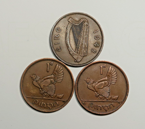 IRELAND:THREE IRISH PENNIES 1946. 1948. & 1949. FREE SHIPPING