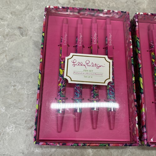 Lilly Pulitzer Pen Set Of 4 Lot Of 2 Black Ink Assorted Patterns - Picture 2 of 11