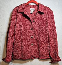 Coldwater Creek Jacket Stretch Paisley Brocade Button Front w/Pockets Sz L