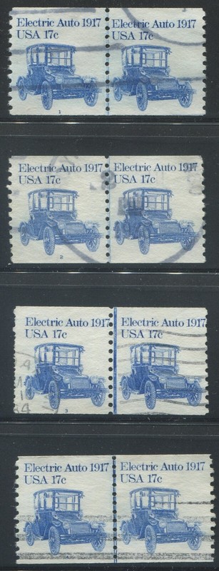 US Scott 1906 - 17c Electric Auto - Used PS2 - Plate Numbers 1,2,3,4