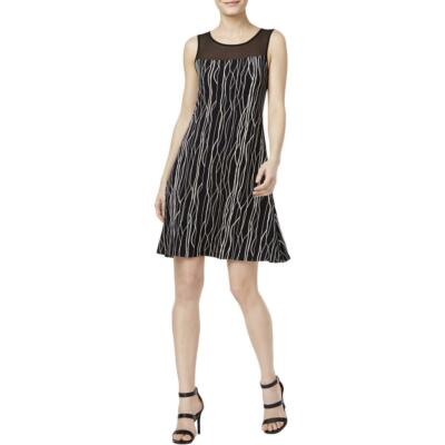 VINCE CAMUTO  BLACK-WHITE PRINT ILLUSION NECK CAREER CASUAL DRESS SIZE:XS NWT$99