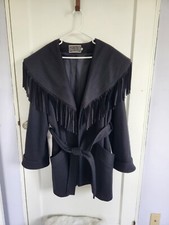 Vintage Spencer Douglas Wool Coat With Fringe And Shoulder Pads Women's 18