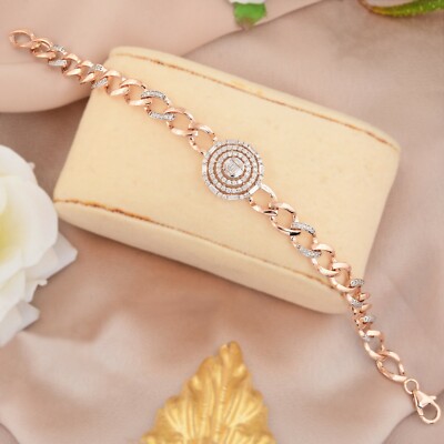 Spectrum 0.95 Ct SI/H Natürlicher Diamant Charm Cuban Link Armband 14k Rotgold