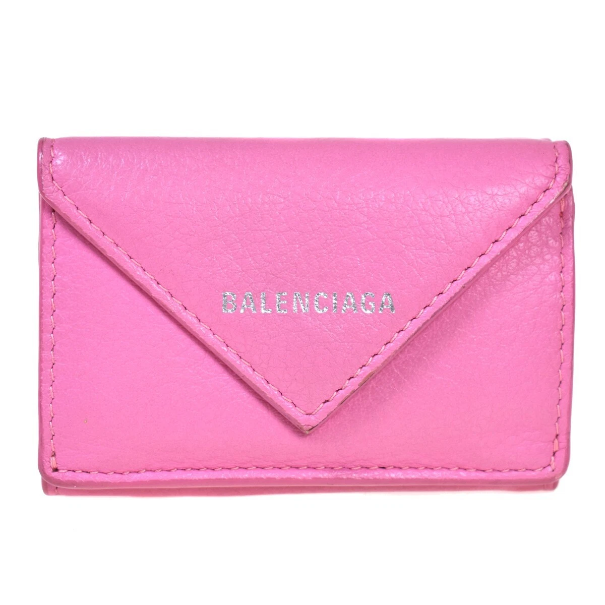BALENCIAGA Paper Mini Trifold Wallet Purse Leather Pink Made In Italy 62MT518