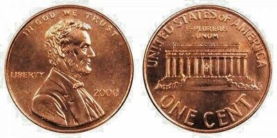 2000 P Lincoln Memorial Penny ~ Uncirculated Cent from Bank Roll
