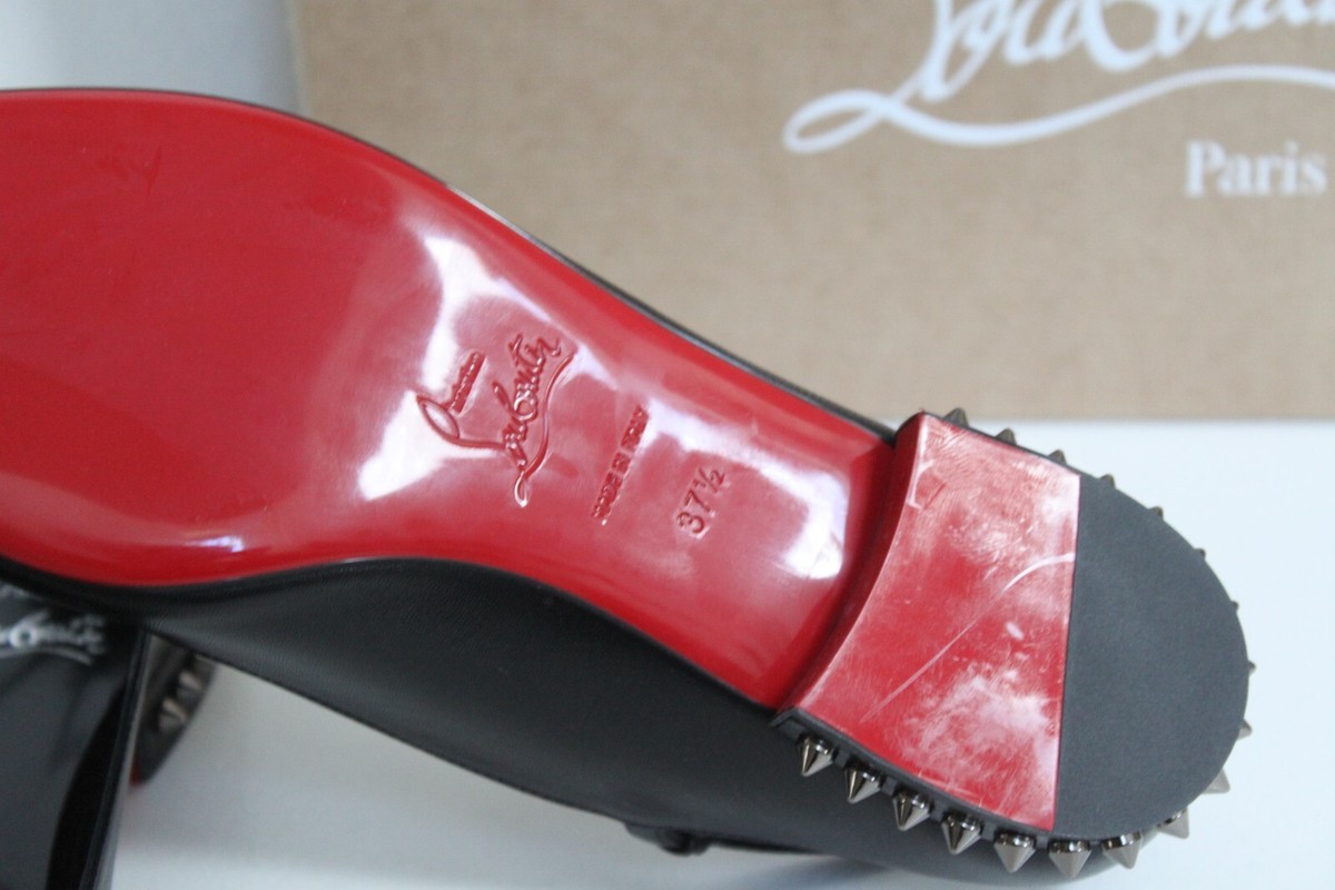 sz 7 / 37.5 Christian Louboutin Black Conclusive Spike Ballerina