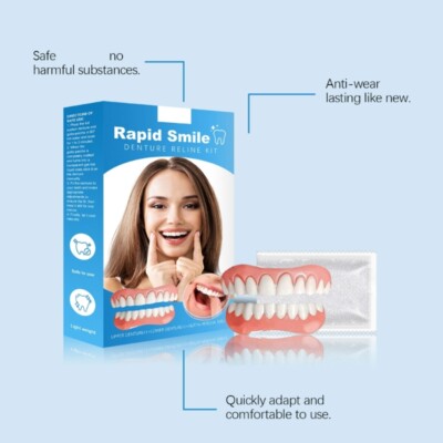 2PCS Cosmetic Teeth Comfort Fit Fake Teeth Upper and Lower Matching Denture Set