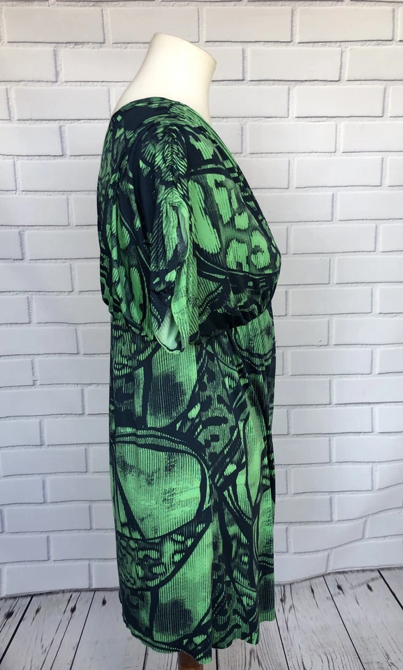 T-Bags Los Angeles Green V Neck Dress Striped Womens XS  - Imagem 3 de 4