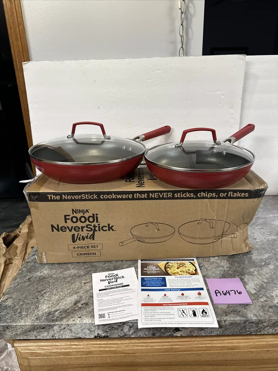 Ninja Foodi NeverStick Vivid Oven Safe All Range 10.25”& 12 Fry Pan  Crimson 4pc