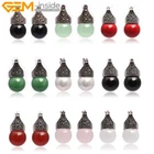 Stud Fashion Jewelry Earrings Silver Ball Marcasite Assorted Gemstone Beads 12mm
